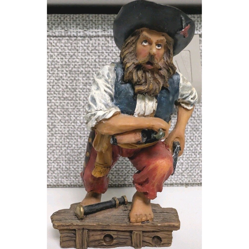 4 Inch Tall Vintage Wooden Pirate Figurine